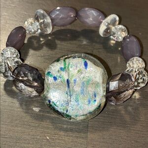 Chic Silver and Purple Beaded Bracelet